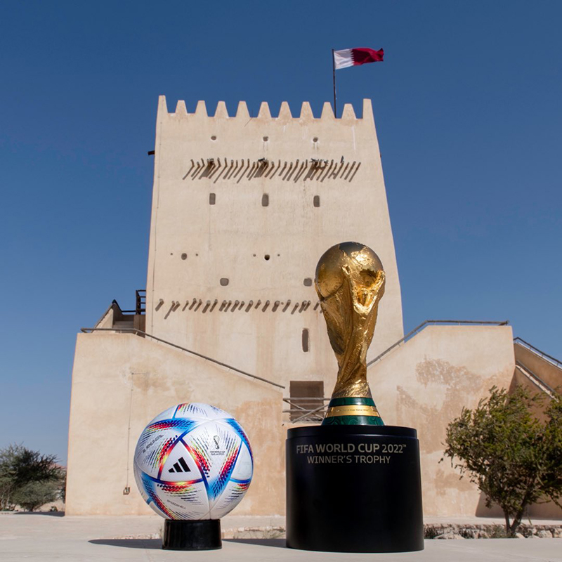 World Cup 2022 ball and throphy in Qatar